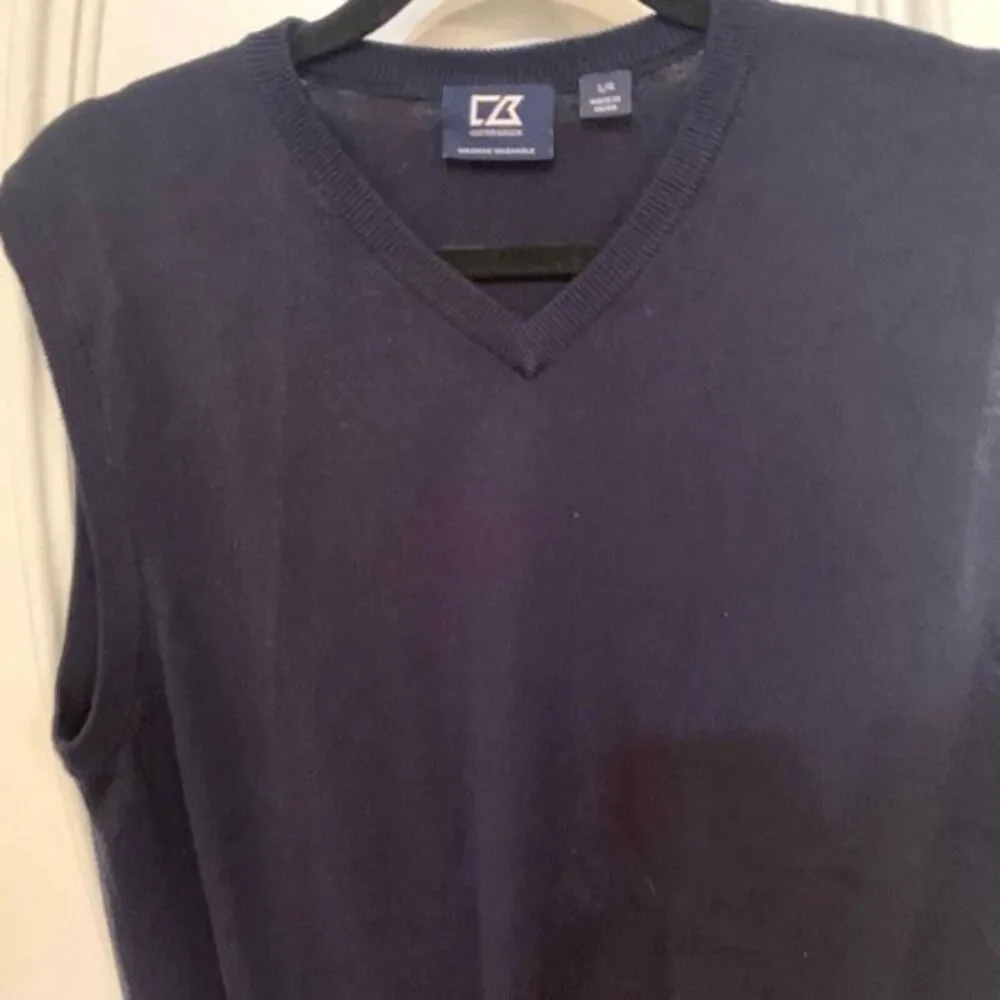 Cutter & Buck Sweater Vest Men's Large V Neck Merino Wool Blend‎ Navy Blue